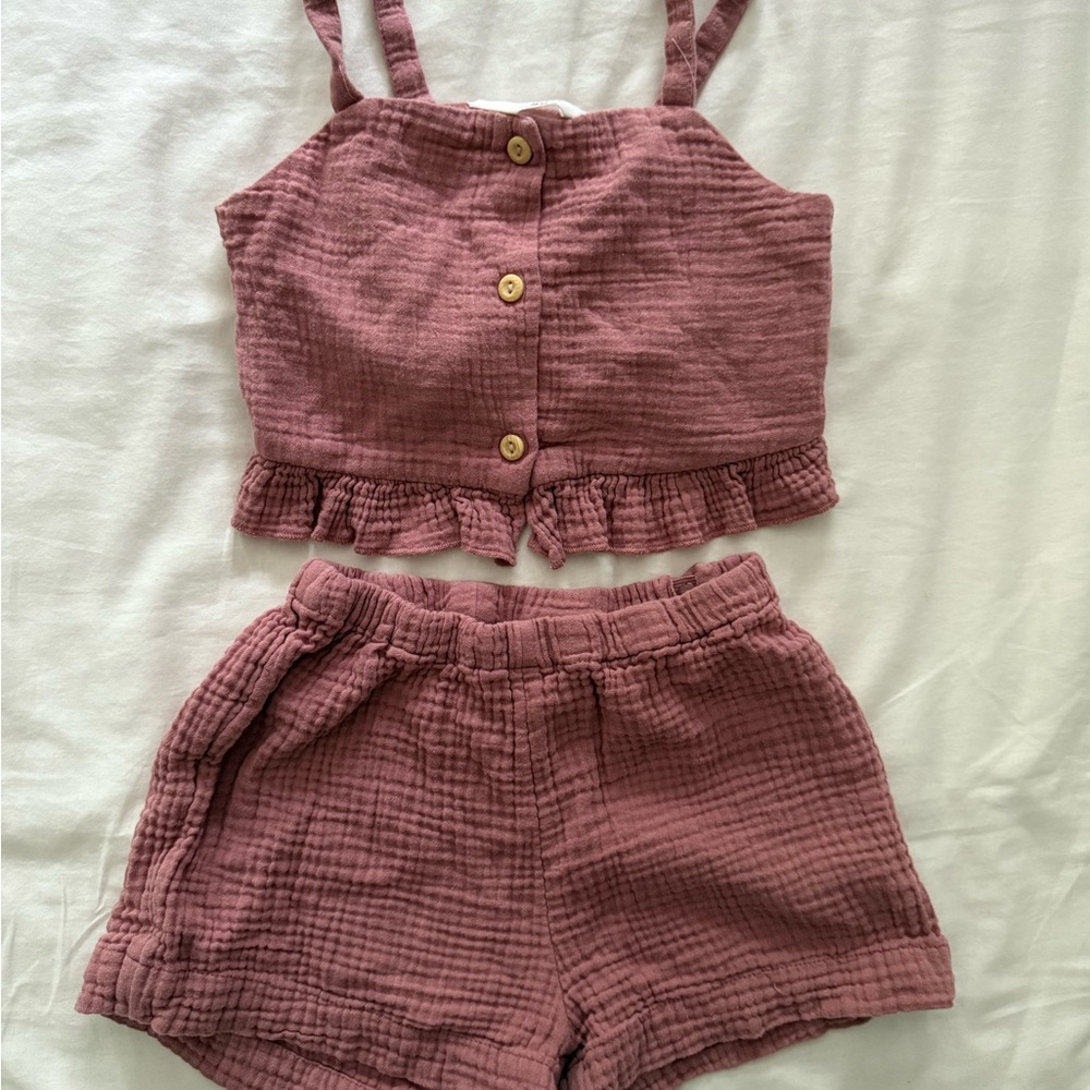 H&M Dusty Rose Button-Up Crop Top and Shorts